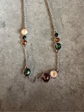 Touchstone Crystal Multi-Stone Silver Necklace — Green and Brown Gem Accents